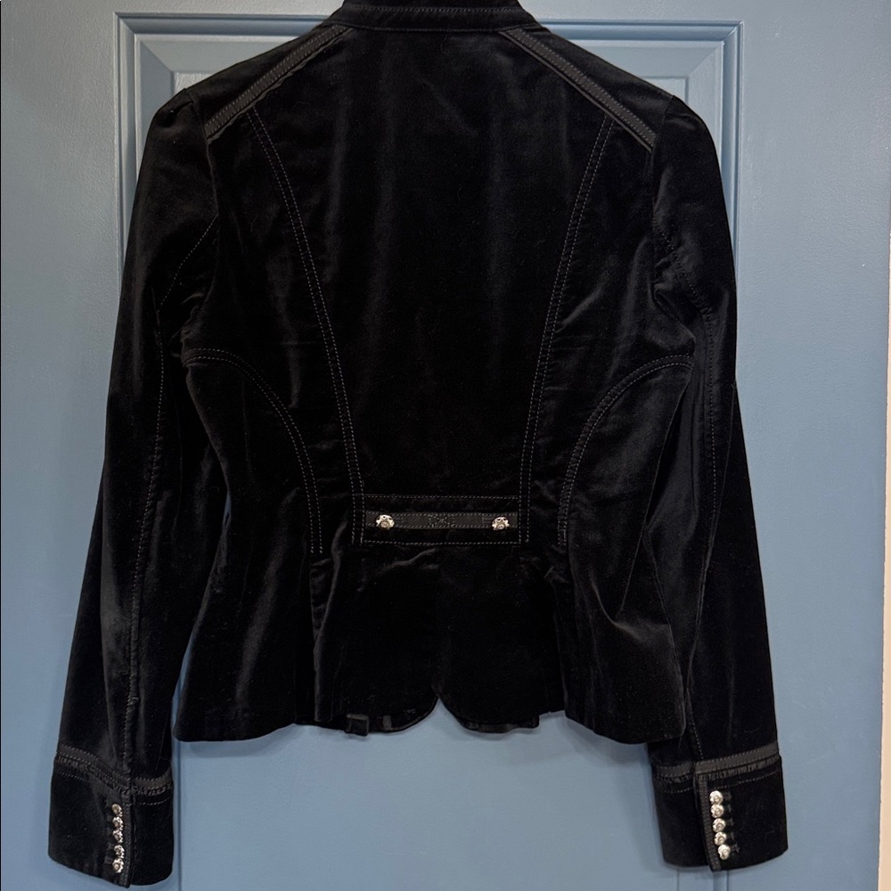 White House Black Market Black Velvet Military Jacket Gold Buttons Blazer 6 - Picture 3 of 8